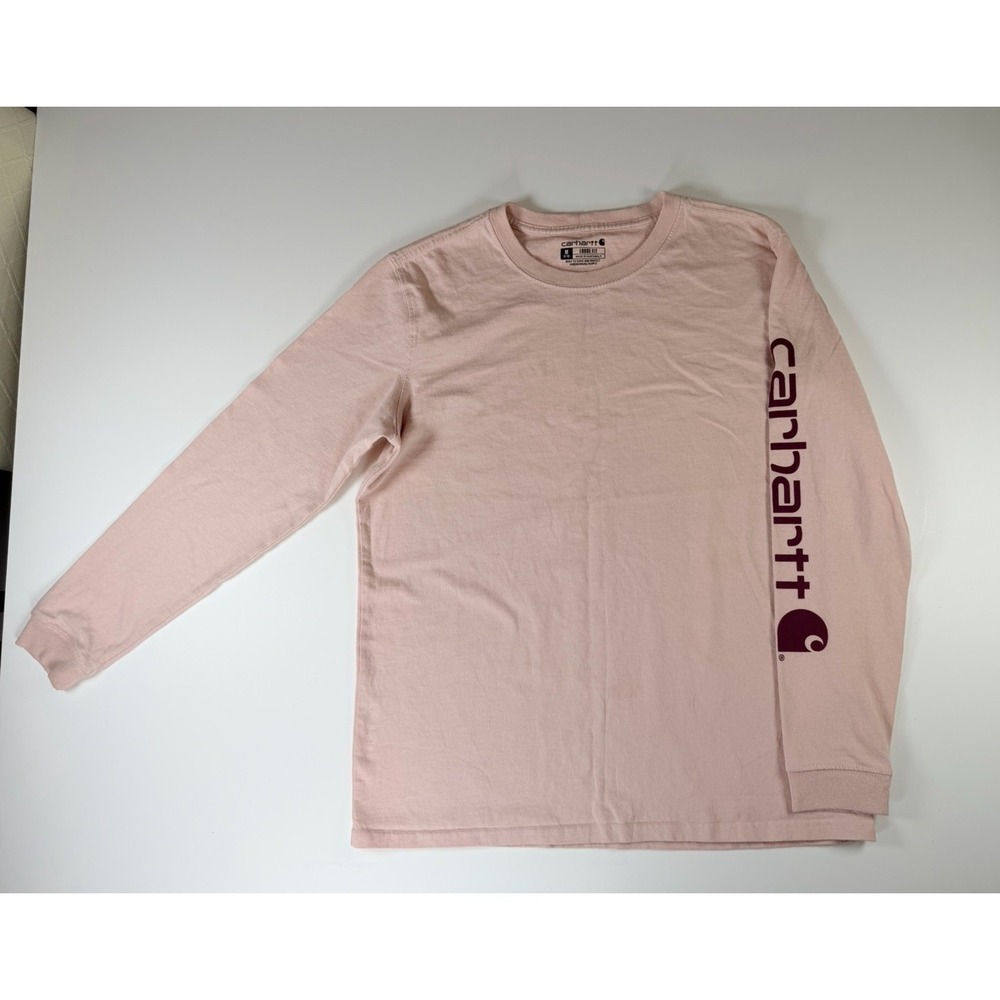 Carhartt Womens Long Sleeve Tee Loose Fit Pink Cotton Arm Logo Size M